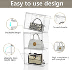 Attelite Purse Organizer for Closet,9 Pack Clear Acrylic Display Case for Handbag Organizer, Purse Storage Box with Magnetic Door, Plastic Storage Bins for Book, Collectibles, Cosmetic
