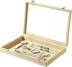 Coward Jewelry Organizer Box, Yellow Linen Blank Display Tray Case with Lid for Storage Necklaces Bracelets Rings Beads and Jewelry Accessories
