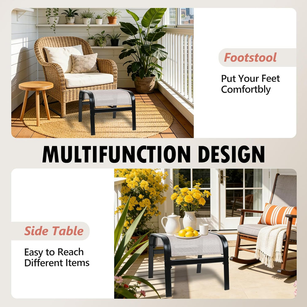 Patio Outdoor Ottoman 2 Set, Portable Footstools Textliene Metal Foot Rest Beige