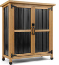 Weatherproof Outdoor Storage Cabinet with Lockable Doors, Wood & Metal Garden Storage Shed Patio Storage Box for Tools & Lawn Equipment, Pool Accessories