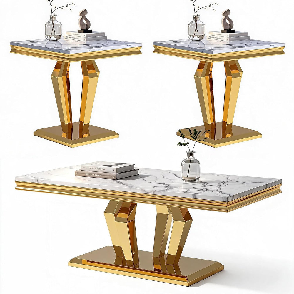 Modern Marble Coffee Table Set of 3, Luxury Marble Living Room Diamond-Shape ...