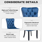 51 Inch Glass Dining Table Set for 4, Rectangular Glass Kitchen Table with 4 Upholstered Velvet Accent Chairs, 5 Piece Modern Dining Room Set, for Home, Apartment, Small Spaces - Blue Black