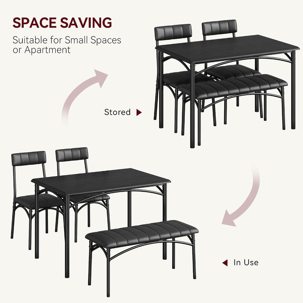 Dining Table Set for 4, Small Dining Table Set with Upholstered Bench and 2 C...