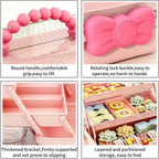 Bow Knot Hair Accessories Organizer Box Cute Dust Proof Childrens Jewelry Storage Box 3 Layers Plastic Storage Box for Hair Clips,Headbands,Hair Bands,Jewelry,Etc