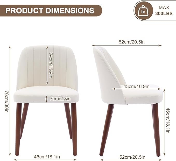 Wooden Dining Chairs Set of 4, Upholstered Kitchen Dining Room Chairs with Padded Seat and Wood Legs, Modern Fabric Side Dinner Chair for Kitchen, Dining Room, Restaurant, Cafe, Beige