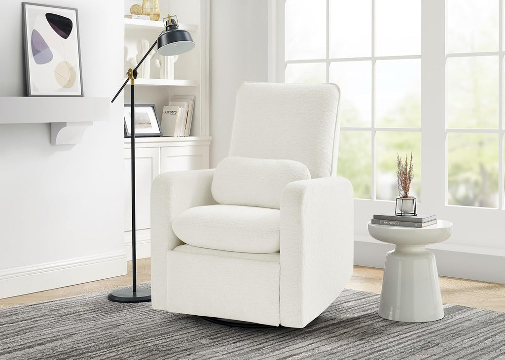 Delta Children - babyGap Cloud Recliner, Performance Fabric, White Boucle | Power Recliner with Swivel & Glide, Features Stain-Resistant Fabric, Cozy Boucle Fabric & Includes a Lumbar Pillow
