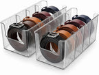 Acrylic Belt Organizer, 2 Pack Clear Belt Storage Box with 4 Adjustable Compartments, Stackable Durable Acrylic Belt Holder, Anti-Scratch Belt Display Case for Closet and Drawer Organization