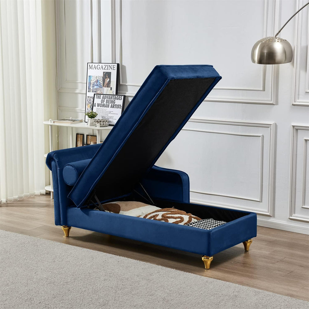 Polibi 60.6" Velvet Chaise Lounge Chair with Hidden Storage Space, Golde...