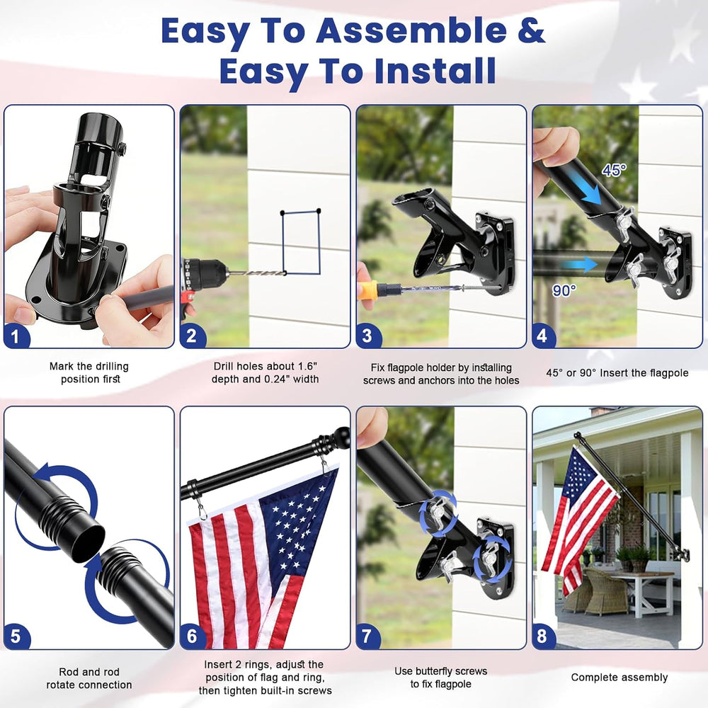 Flag Pole Kit with 3x5 American Flag and Pole, 6 Ft Black Spinning Metal Flag...