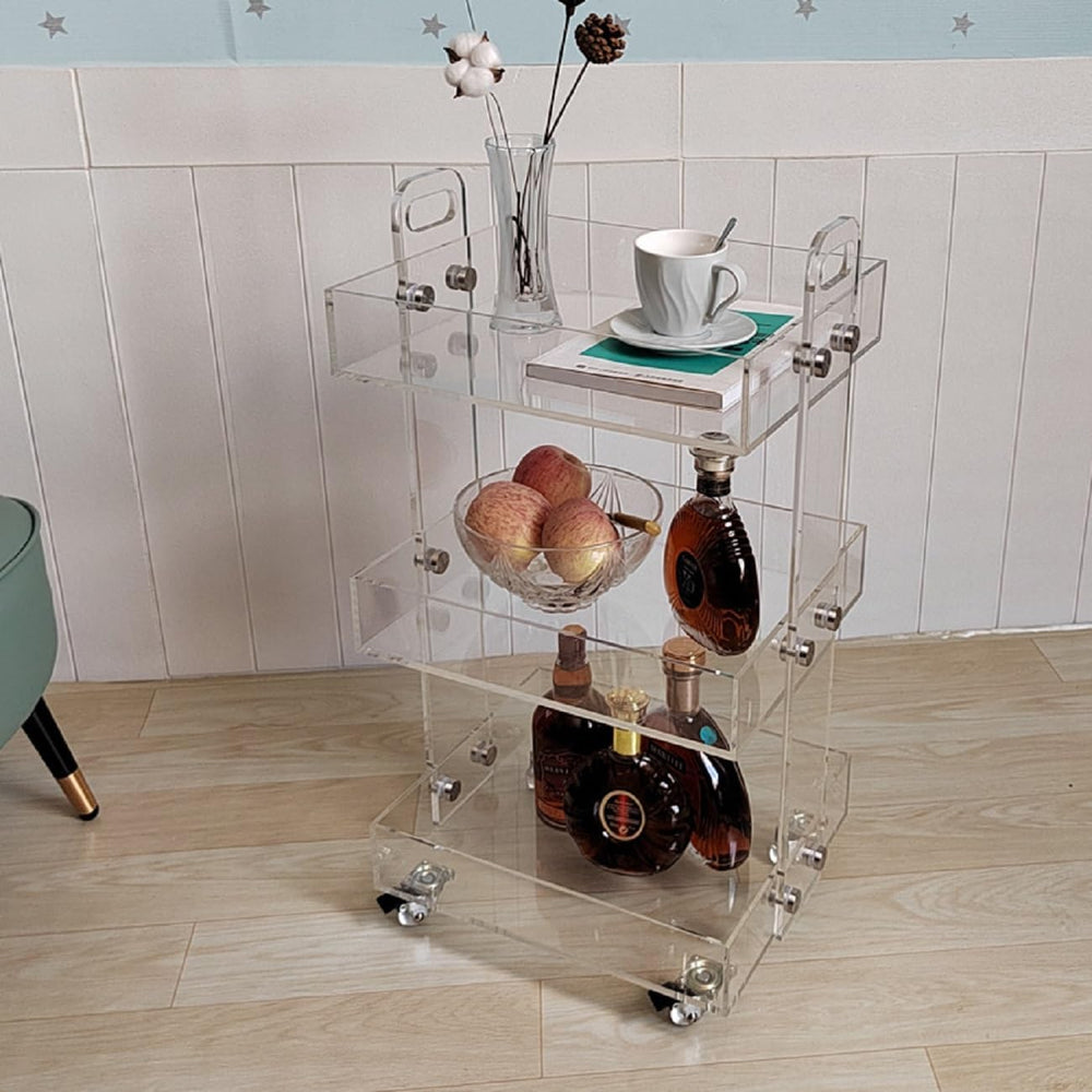 Gdrasuya10 Clear Acrylic Side Table with Wheels, 3 Tier Acrylic End Table Sid...