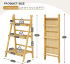Foldable Ladder Shelf 39.4", Plant Shelf 3 Tier, Bamboo Ladder Flower Pot Display Shelf, Freestanding Ladder Bookshelf for Living Room, Balcony, Yard, Garden, 23.6"W x 15"D x 39.4"H, Natural