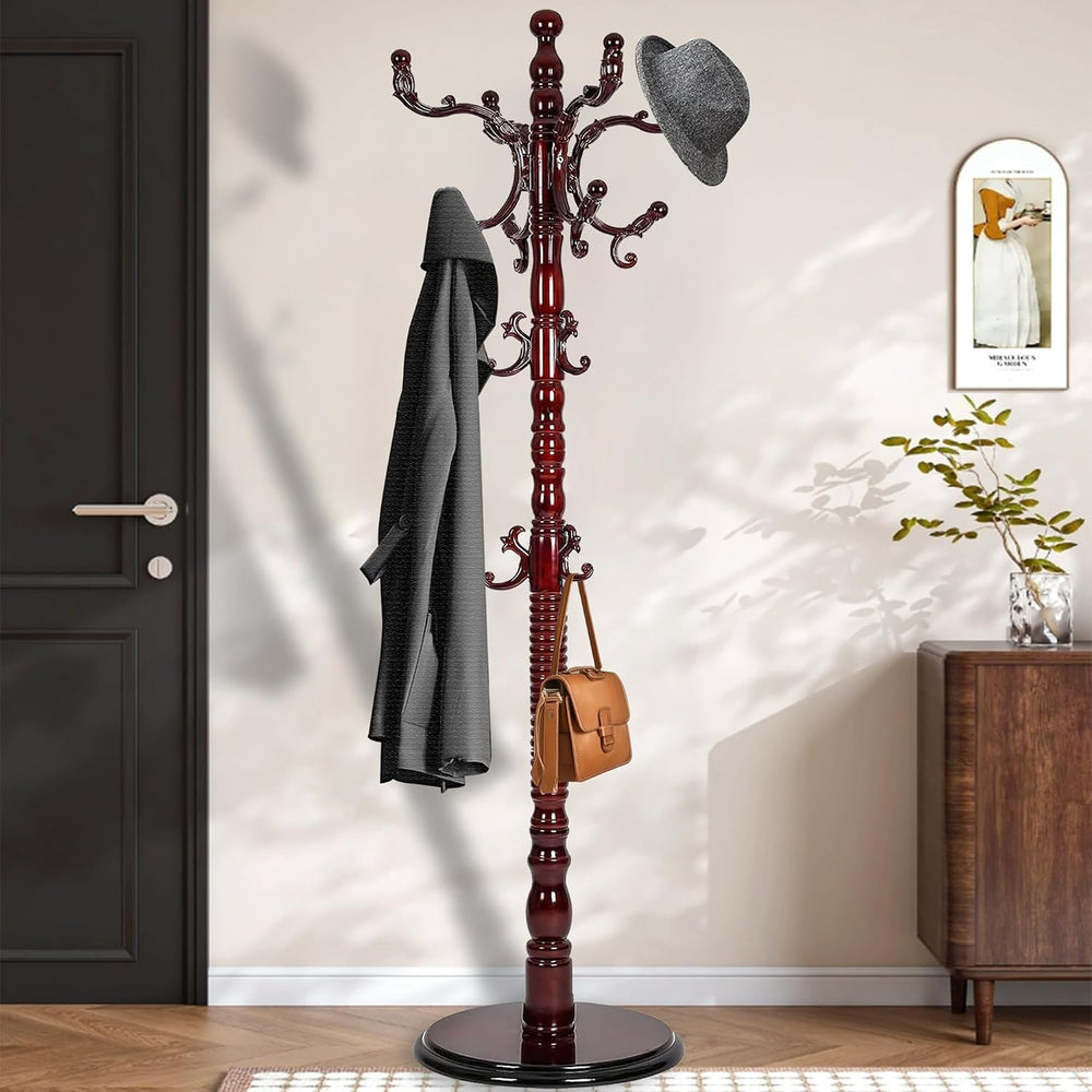73'' Vintage Coat Racks Freestanding with 18 Hooks, Solid Wood Coat R...