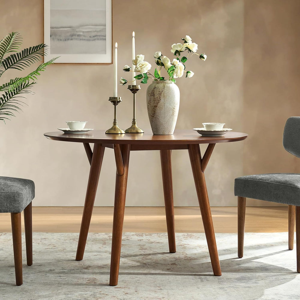 HULALA HOME Round Dining Table for 4, 45” Solid Wood Kitchen Table, Small Din...
