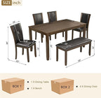 KEIKI 6-Piece Standard Height Dining Table Set with Rectangular Table, 4 Upholstered Chair, Bench, for 6 Person, Farmhouse Rustic Table Set, Easy Assembly, for Kitchen, Dining Room, Dark Walnut