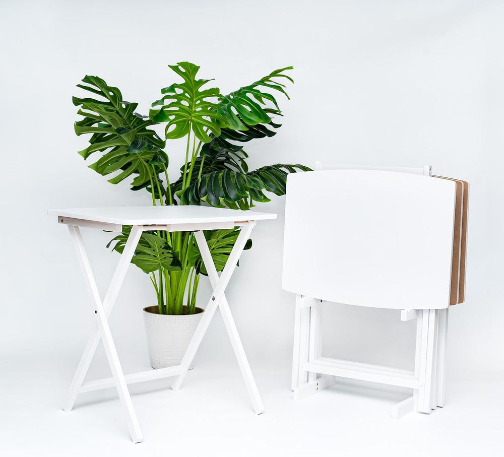 PJ Wood - 5 Pack XL TV Tray Tables - White Wood Set | Large Size, Rectangular...