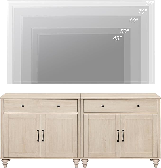 WAMPAT Entertainment Center with Bookshelves for TVs up to 75", Farmhouse Wall Unit TV Stand with 8 Doors & 4 Drawer, Media Console Table for Living Room, Bedroom & Home Theater, Beige
