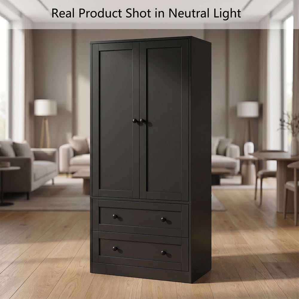 DIYART 64.2" Tall Black Kitchen Pantry, Storage Cabinet with Doors and D...