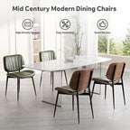 Dining Chairs Set of 6, Mid Century Modern Dining Room Chair, Upholstered Faux Leather Kitchen Chairs with Walnut Bentwood Back and Metal Legs for Kitchen Dining Room Living Room, Green