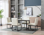 CIMOTA Cream Leather Dining Chairs Set of 4, Modern Dining Room Chairs Upholstered Armless Guest Side Chair with Black Base for Dining Room/Kitchen, Cream White 4PCS