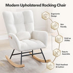 Rocking Chair Nursery, Teddy Upholstered Glider Rocker with High Backrest, Modern Rocking Accent Chair with Headrest, Comfy Armchair for Living Room, Bedroom, Offices, Beige