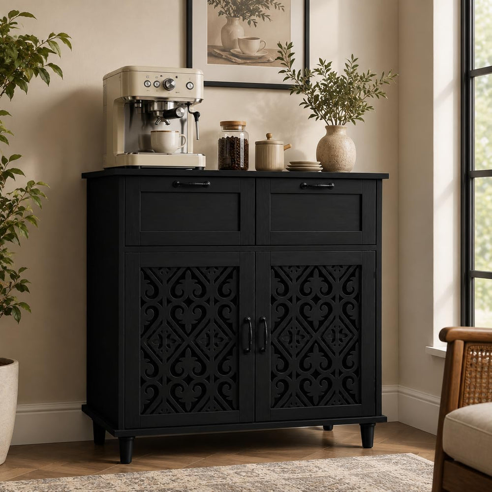 Sideboard Cabinet with 2 Doors & 2 Drawers - Adjustable Storage Console T...