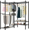 Garment Rack Heavy Duty Clothes Rack Adjustable Freestanding Metal Portable Wardrobe Closet Rack with Shelves for Hanging Clothes - 72" L x 14" W x 75" H, Black