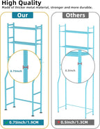 3-Tier Over The Toilet Storage, Freestanding Metal Bathroom Shelves with 4 Hooks, Over Toilet Storage Shelf with Paper Holder, Above The Toilet Shelf for Bathroom Storage, Blue