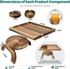 360° Detachable Rotating Acacia Wood Sofa Arm Tray Table, Serving Tray Clip On Couch Armrest Table with Cup Holder & Phone Stand, TV Dinner Tray for Eating on Sofa, TV Trays Fits for Small Spaces