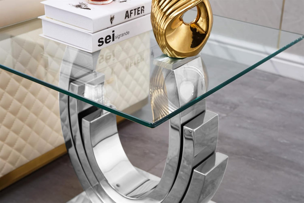 SSLine 1 Piece Living Room End Table Luxury Glass Side Table, Modern Silver E...