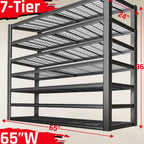 7-Tier Heavy Duty Garage Shelving Units, 65" Wide Deep Storage Shelves,Black Metal Garage Shelves,Steel Shelf,Large Storage Rack,Industrial Shelving for Shop, 65" W x 24" D x 96" H, 2 Pack