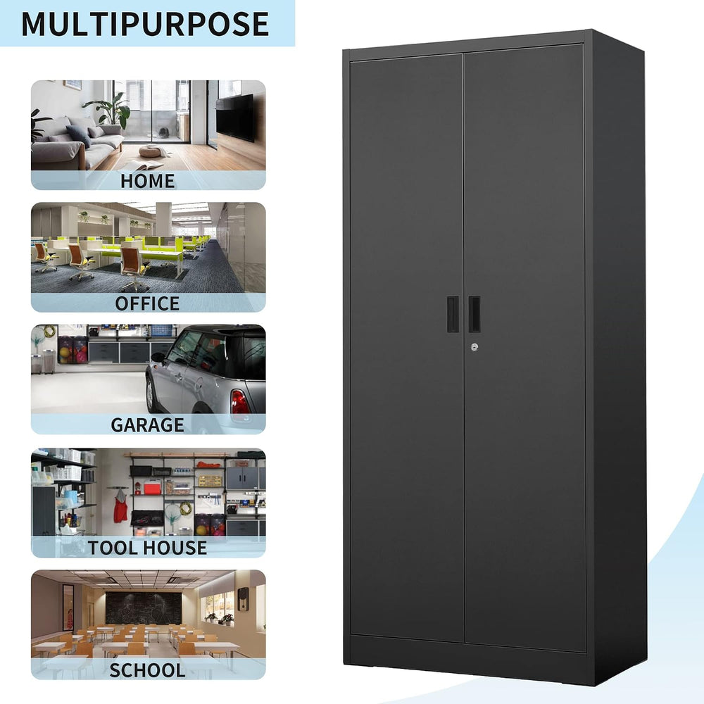 Wanfu Metal Storage Cabinet, 71”H Metal Garage Cabinet with 5 Adjustable Shel...