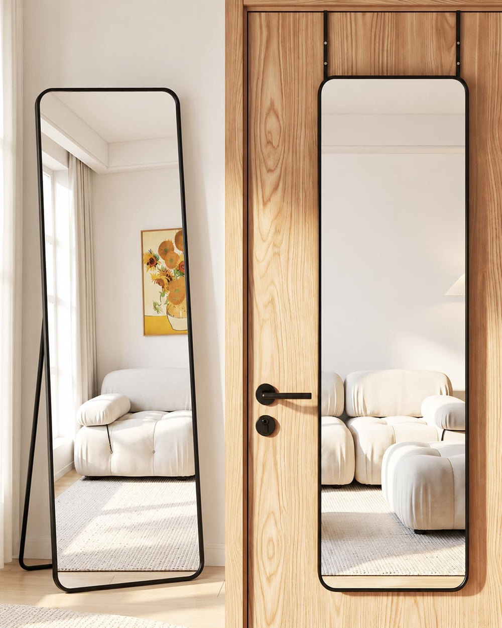 Antok 48"x14" Over the Door Mirror, Full Length Mirror with Stand, ...