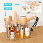 HIIMIEI Hair Tool Organizer, Acrylic Hair Dryer Holder, Bathroom Countertop Blow Dryer Stand Storage, Vanity Organizer for Accessories, Makeup, Flat Irons, Curling Irons, and Toiletries (Clear)