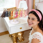 Metal Headband Holder Organizer, 2-Tier Headband Storage with Tray, Hairband Display Stand with Golden Rings, Hair Accessories Claw Clip Organizer for Women and Girls (Gold)