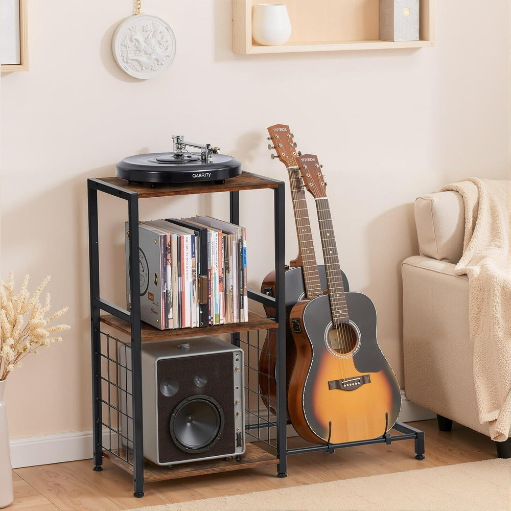 FurnitureR Multifunctional End Table with Guitar Stand, Industrial Style 3-Ti...