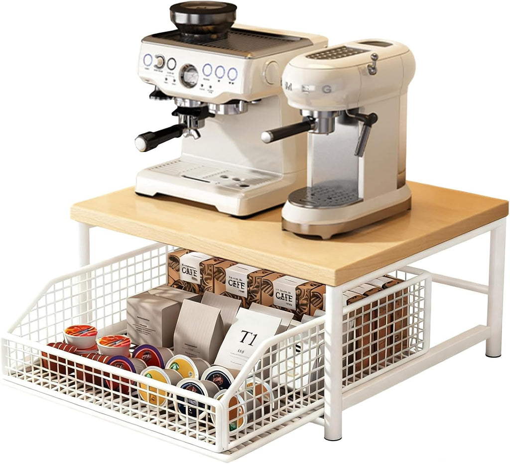 Coffee Pod Drawer Holder,Coffee Machine Storage Rack,Home Kitchen Counter Coffee Bar Organizer,Storage Basket Drawer (White)