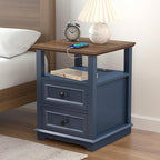 18" Wide End Table with Fast Charging Station Set of 2, 18” Wide Sofa Side Table with Drawers,End Table with Drawers for Living Room,Blue