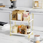 FSyueyun 2-Tier Bathroom Countertop Organizer, Tool-Less Installation Premium Plastics Makeup Shelf Organizer Perfume Skincare for Dresser Vanity Tray Organizers and Storage (Gold)