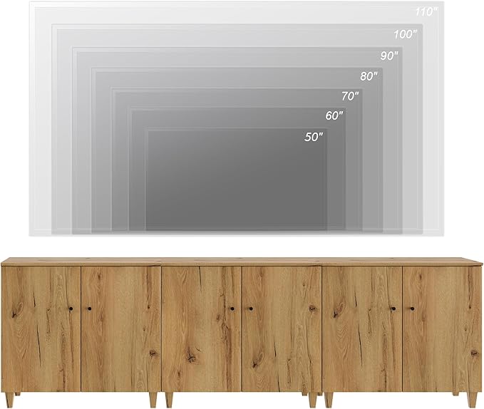 WAMPAT TV Stand Cabinets for 85+ Inches TVs, 3-in-1 Wood Entertainment Center with Doors and 9 Compartments, 106" Modern Media Console Table with Storage for Living Room Bedroom, Oak Brown