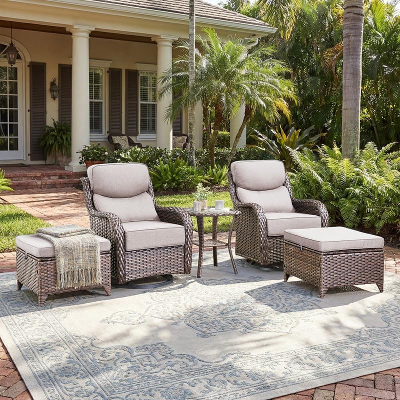 Outdoor Wicker Patio Furniture Set of 5 High Back with Ottoman, 6'' T...