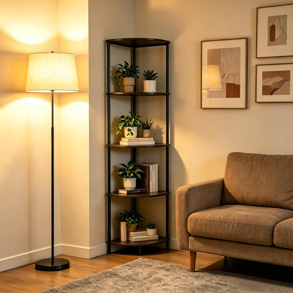 Corner Shelf Stand 5 Tier, Tall Slim Corner Bookshelf, Small Storage Display ...