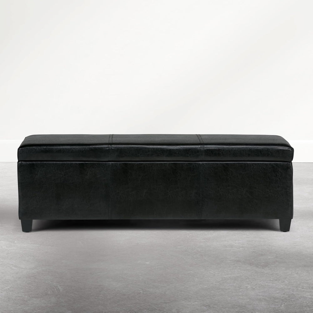SIMPLIHOME Avalon 48" Wide Vegan Leather Ottoman in Carbon Black
