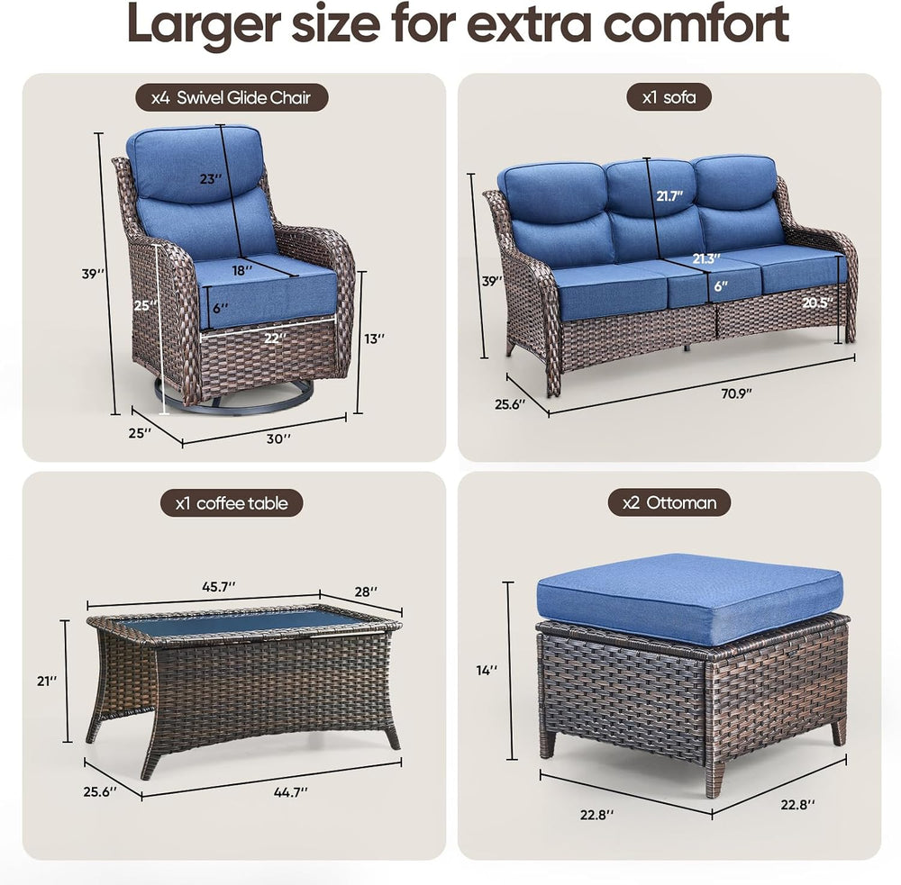 Swivel Patio Chairs sofa Set of 6 with 6" Thick Cushion - Wicker Outdoor...