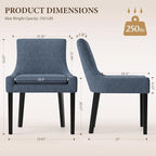 Dining Chairs Set of 2, Upholstered Corduroy Dining Room Chair with Wood Legs, Mid-Back Padded Kitchen Side Chairs for Dining Room, Blue
