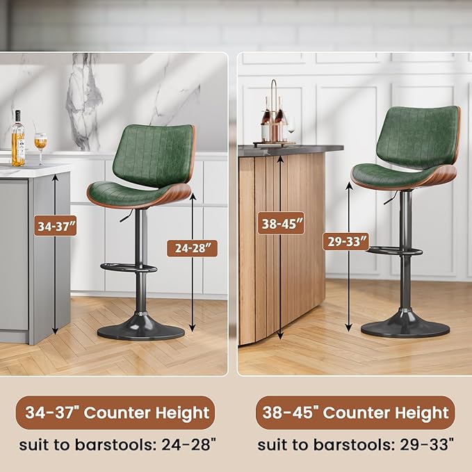 Swivel Bar Stools Set of 3, Adjustable Bentwood Barstools for Kitchen Counter...