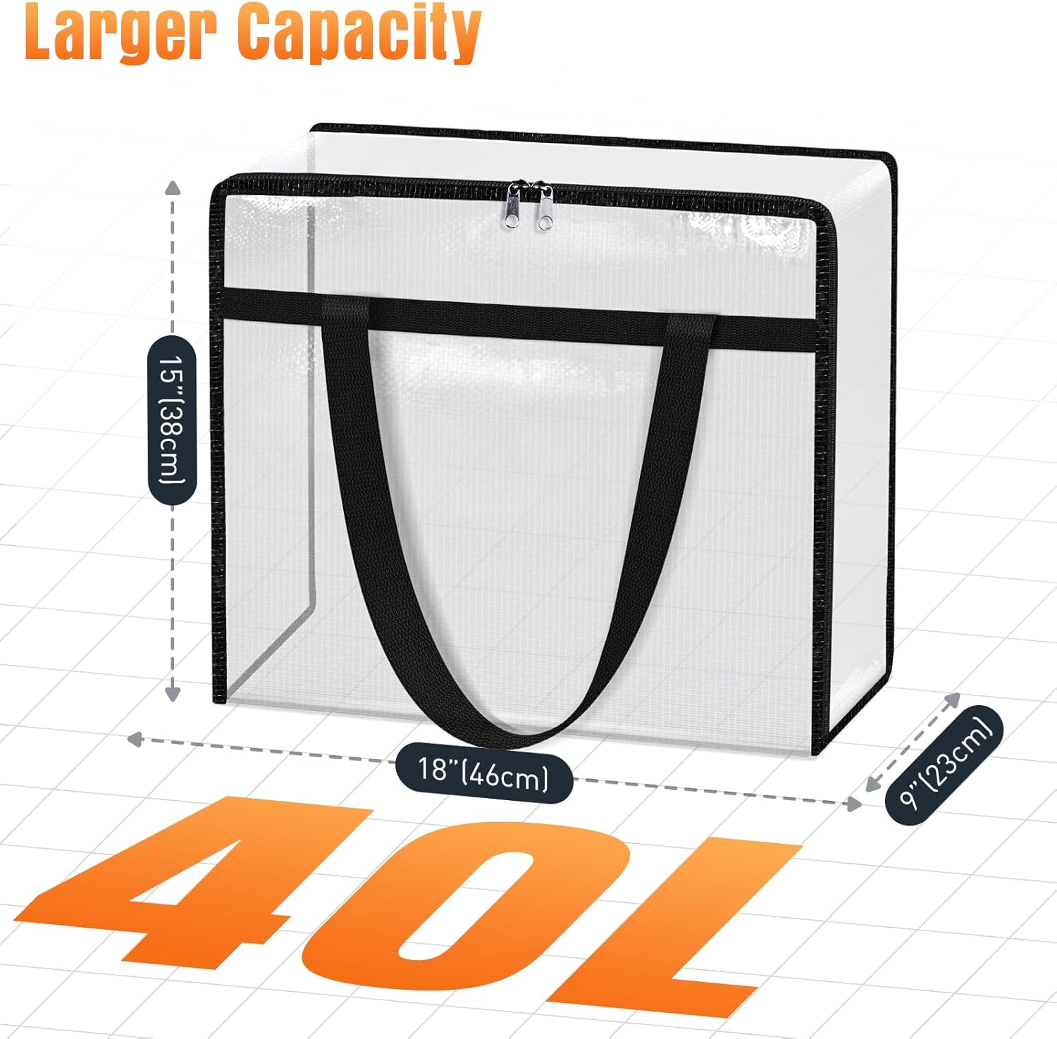 Clear Under Bed Storage Containers - 6 Pack Large Capacity Clothes Storage Bags with Lid & Sturdy Handles, Foldable Moving Bags, Clothing Organizer Totes for Bedding, Comforter, Sheet（40 L）