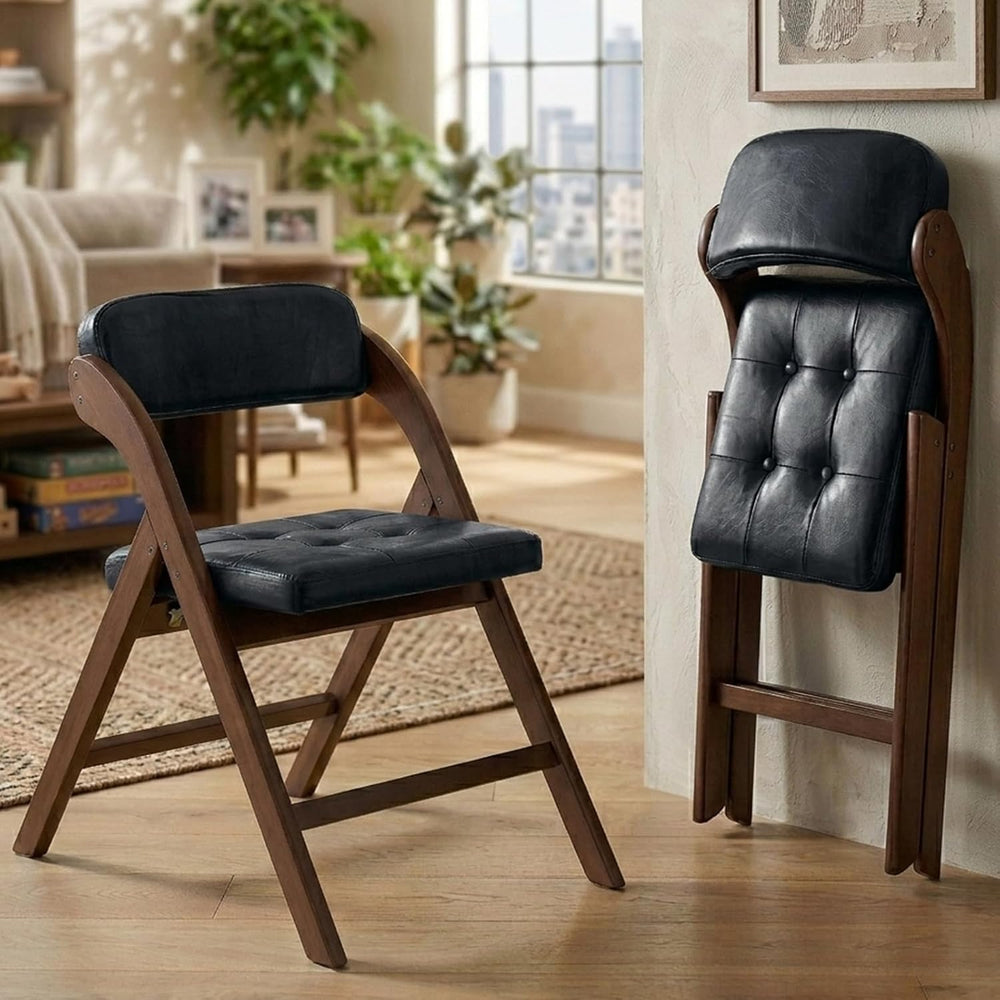 Wood Folding Chairs Set of 2, Upholstered Foldable Dining Chairs