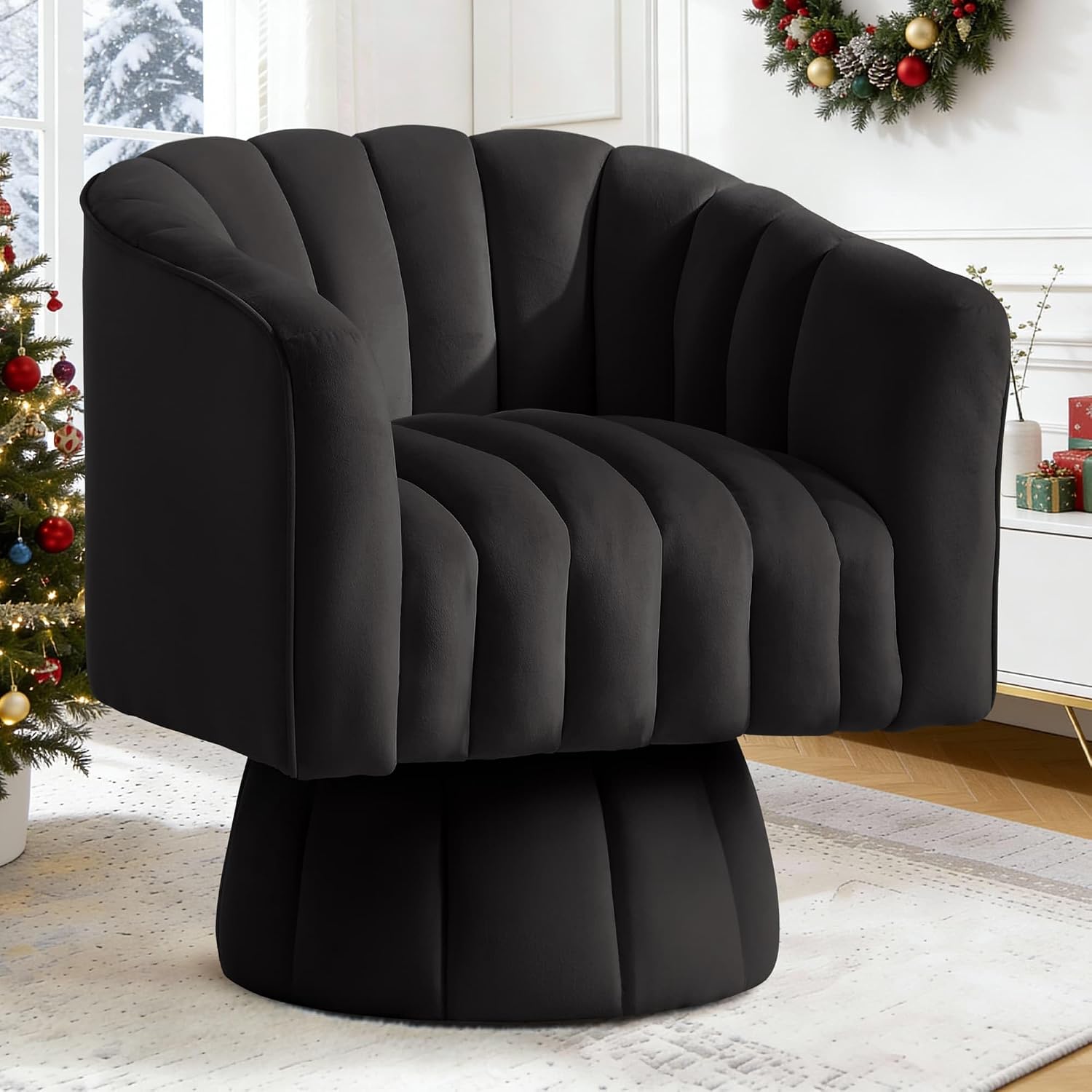 YSICK Swivel Accent Chair,360°Swivel Barrel Chairs, Mid-Century Chair with Wide Upholstered, Modern Velvet Fabric, Round Armchair for Living Room, Lounge, Bedroom