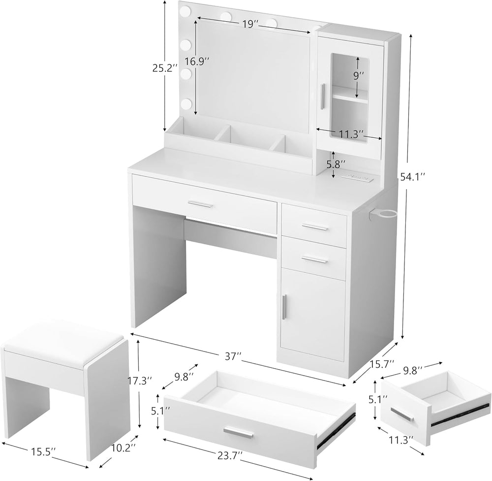 Makeup Vanity Desk set with LED Lights Mirror Chair