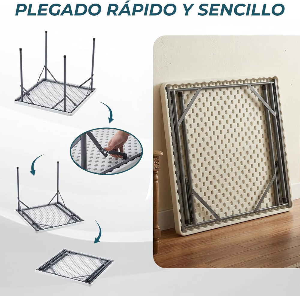 Plastic Folding Table | Capacity for 2-4 People | Sturdy and Portable | Indoo...